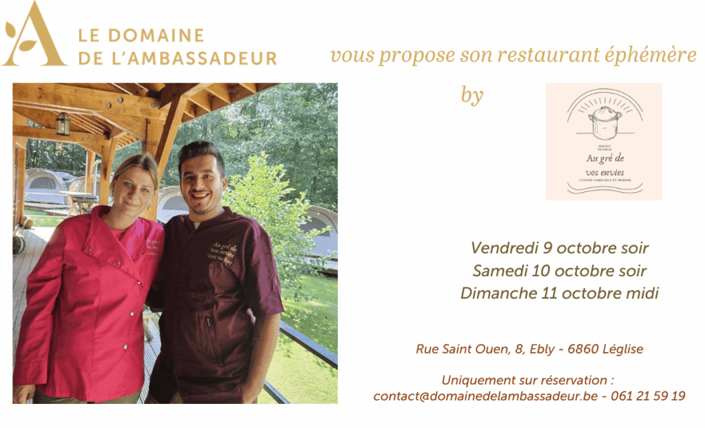 Le Domaine de l'Ambassadeur présente le restaurant éphémère d'automne avec le traiteur Au Gré de vos Envies, à Ébly