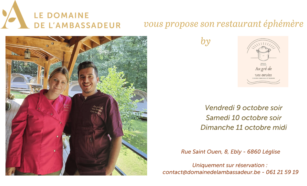 Le Domaine de l'Ambassadeur présente le restaurant éphémère d'automne avec le traiteur Au Gré de vos Envies, à Ébly